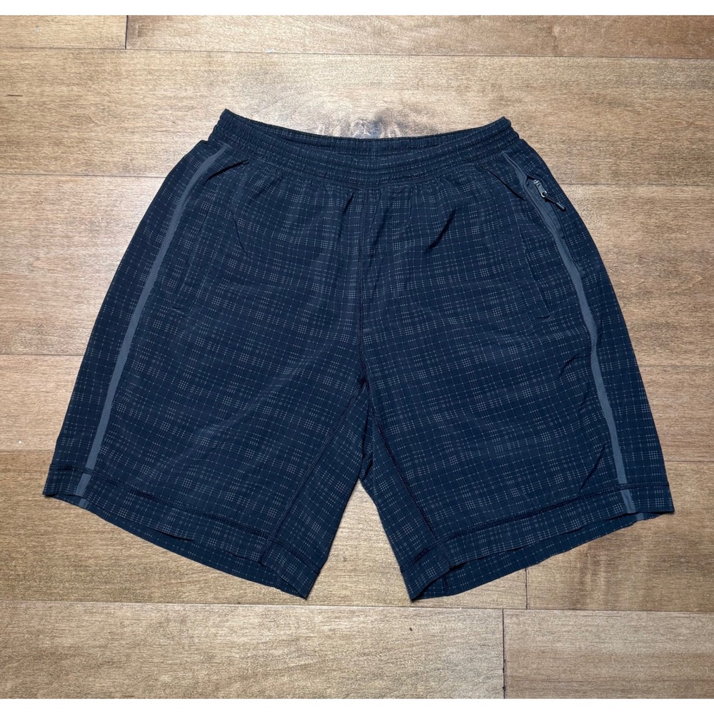 Lululemon Pace Breaker 9" Lined Athletic Black Grid Plaid Shorts Casual Men's M‎